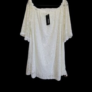 NWT 2XL Cream Over the Shoulder Lace Midi Dress